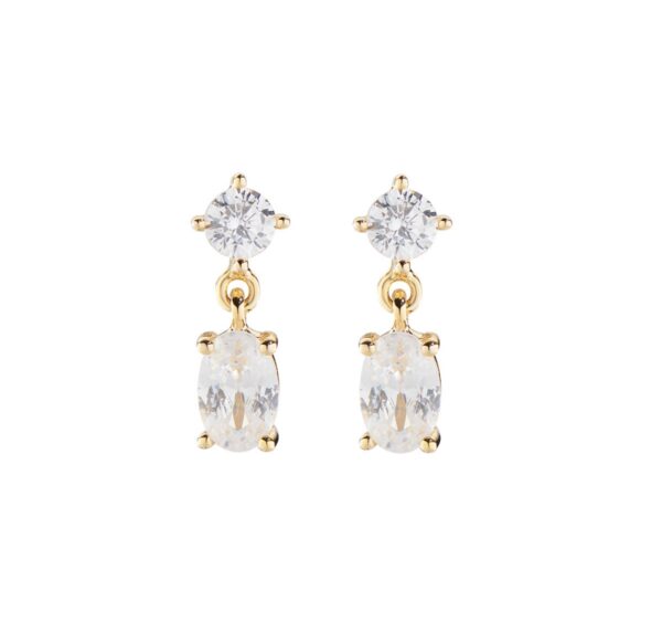 orecchini AMEN dorati punto luce con zircone ovale pendente